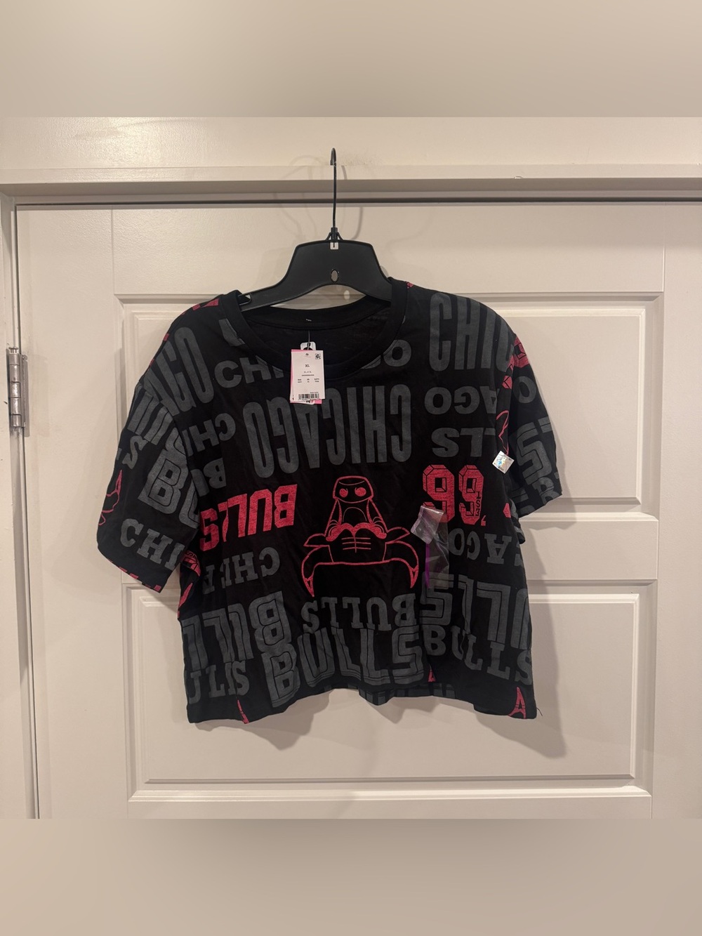 NBA Chicago Bulls Black Crop Top Tee Shirt Women’s Size XL New